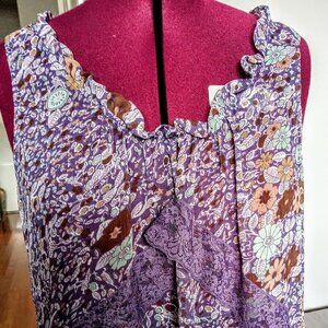 Bisou Bisou Sheer Boho Lace Accent Ruffle Neck Top